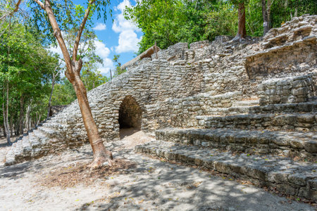 Ruins of the ancient Mayan city of Coba on the Yucatan Peninsula in Mexico.の写真素材