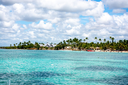 Dominican Republic, beautiful Caribbean coast with turquoise water and palm trees.の写真素材