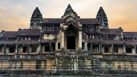 Ancient temple complex in honor of the god Vishnu Angkor Wat in Cambodia.の写真素材