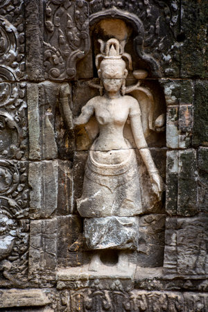 Ancient ruins of the Ta Prohm temple complex in Cambodia.