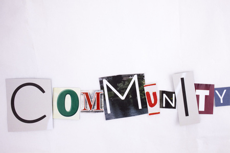 A word writing COMMUNITY made of different magazine newspaper letter magazine different letters for Business conceptの写真素材