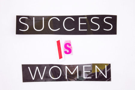 A word writing text showing concept of Success Is Women made of different magazine newspaper letter for Business concept on the white background with spaceの写真素材