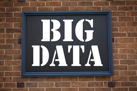 Conceptual hand writing text caption inspiration showing announcement Big Data. Business concept for Storage Network Online Server written on frame old brick background with spaceの写真素材