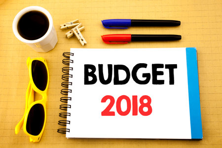 Writing text showing Budget 2018. Business concept for Household budgeting accounting planning...