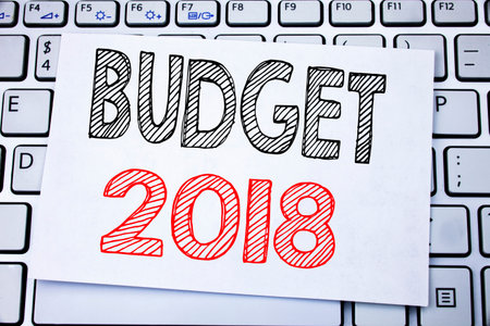 Handwritten text caption showing Budget 2018. Business concept writing for Household budgeting...