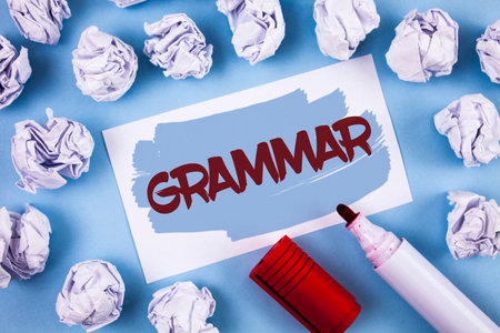 Handwriting text Grammar. Concept meaning System and Structure of a Language Correct Proper Writing...