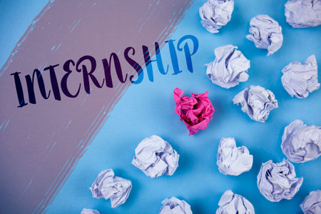 Writing note showing  Internship. Business photo showcasing Student or trainee who works in a...