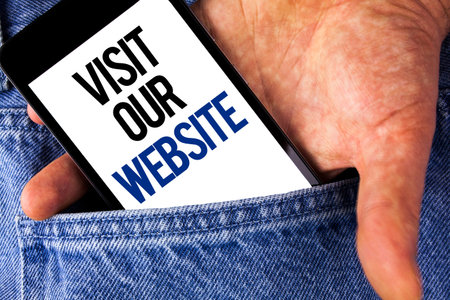 Writing note showing  Visit Our Website. Business photo showcasing Invitation Watch web page Link to...