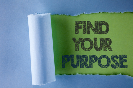 Conceptual hand writing showing Find Your Purpose. Business photo text life goals Career Searching educate knowing possibilities written under Tear Folded paper plain Green background.の写真素材