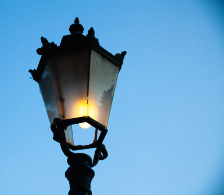 Light post Vintage outdoor street lights. Cast iron lamp Victorian large lantern. Lighting pole....