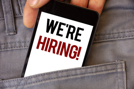 Conceptual hand writing showing We Are Hiring Motivational Call. Business photo textss Talent...