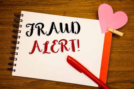 words writing textss Fraud Alert Motivational Call. Business concept for Security Message Fraudulent activity suspectedの写真素材