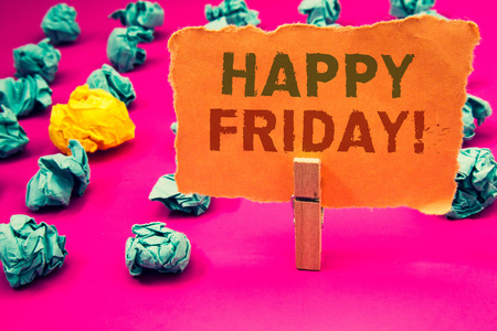 Text sign showing Happy Friday Motivational Call. Conceptual photo Wishing you have a good start for the weekendの写真素材