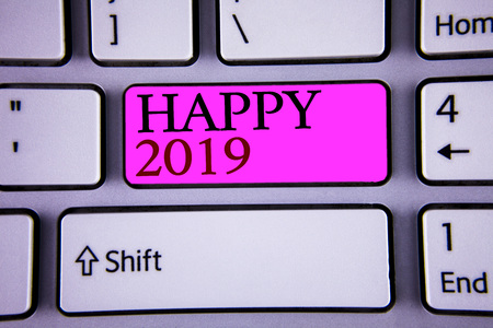 Text sign showing Happy 2019. Conceptual photo New Year Celebration Cheers Congrats Motivational Messageの写真素材