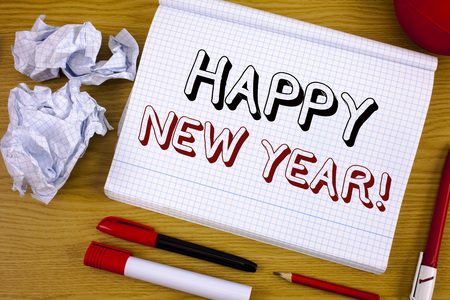 Text sign showing Happy New Year Motivational Call. Conceptual photo Greeting Celebrating Holiday Fresh Startの写真素材
