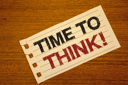 Writing note showing  Time To Think Motivational Call. Business photo showcasing Thinking Planning Ideas Answering Questions Text two word white paper note wood desk quick sketch school work penの写真素材