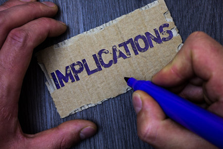 Text sign showing Implications. Conceptual photo Conclusion State of being involved Suggestion...