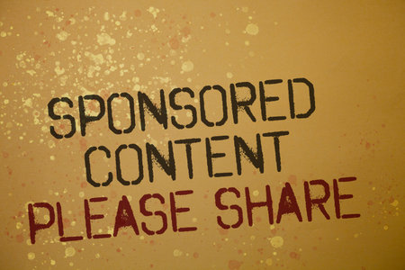 Word writing text Sponsored Content Please Share. Business concept for Marketing Strategy...