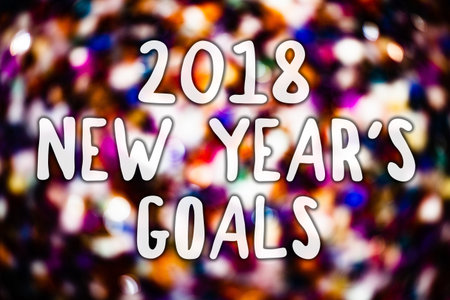 Writing note showing  2018 New Years Goals. Business photo showcasing resolution List of things you want to achieve Messages light background lovely thoughts enlighten reflectionsの写真素材