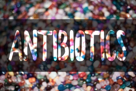 Text sign showing Antibiotics. Conceptual photo Antibacterial Drug Disinfectant Aseptic Sterilizing Sanitary Blurry candies candy ideas message reflection sweets thoughts communicateの写真素材
