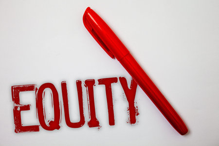 Text sign showing Equity. Conceptual photo Value of a company divided into equal parts owned by...