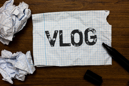 Handwriting text writing Vlog. Concept meaning Entertaining multimedia self broadcasting news reporting stories Ideas papers inspiration memories love thoughts mistakes several triesの写真素材