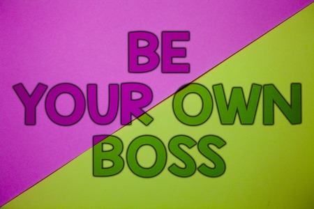 Conceptual hand writing showing Be Your Own Boss. Business photo showcasing Start company Freelancing job Entrepreneur Start-up Invest Pink lime background message thoughts important informationの写真素材