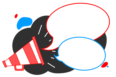 Flat design business illustration concept Digital marketing business megaphone for website and promotion banners. Cartoon human hand holding empty social media copy space textのイラスト素材