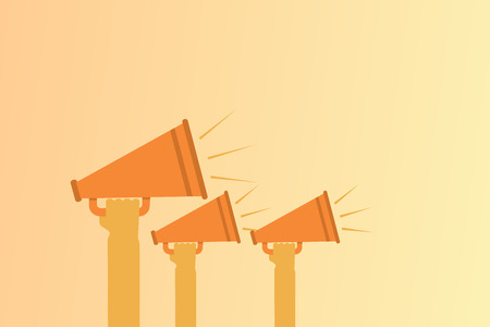 Flat design business illustration concept Digital marketing business megaphone for website and promotion banners. Cartoon human hand holding empty social media copy space textのイラスト素材