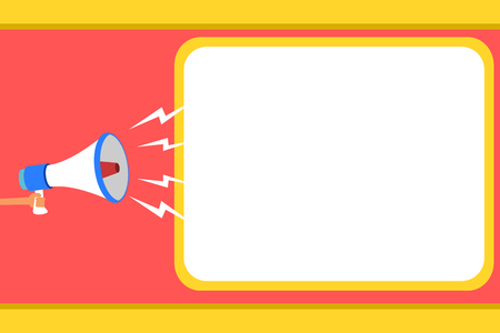 Flat design business illustration concept Digital marketing business megaphone for website and promotion banners. Cartoon human hand holding empty social media copy space textのイラスト素材