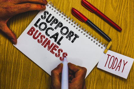Writing note showing Support Local Business. Business photo showcasing increase investment in your...