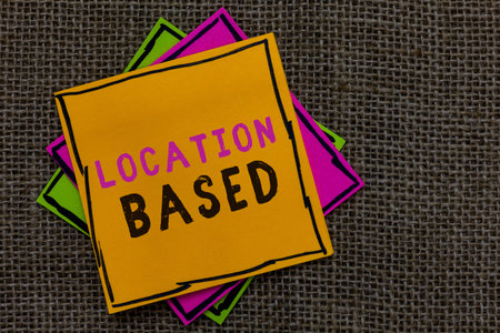 Text sign showing Location Based. Conceptual photo Mobile marketing to target users within same...