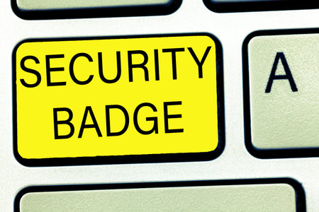 Conceptual hand writing showing Security Badge. Business photo text Credential used to gain accessed...
