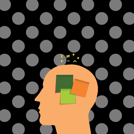 Flat design business Vector Illustration Empty copy space for Ad website promotion esp isolated Banner template. Sticky Note Pasted on Male Human Face Profile Silhouette Math signs aboveのイラスト素材