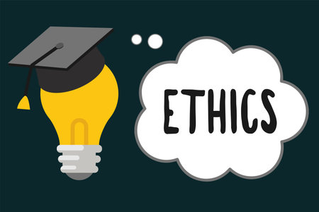 Handwriting text Ethics. Concept meaning moral principles that govern person behaviour or conducting activity.の写真素材