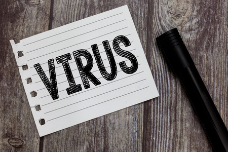 Conceptual hand writing showing Virus. Business photo text infective agent that consists nucleic acid molecule in protein coat.の写真素材