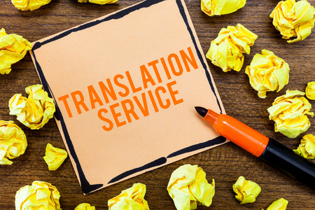 Writing note showing Translation Service. Business photo showcasing the Equivalent Target Language from the Mother Tongue.の写真素材