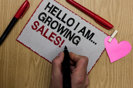 Text sign showing Hello I Am... Growing Sales. Conceptual photo Making more money Selling larger...