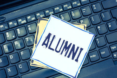 Handwriting text writing Alumni. Concept meaning former pupil or student especially male one of...