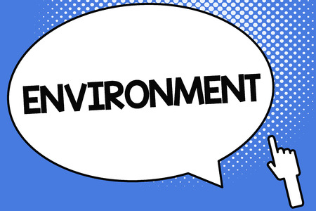 Conceptual hand writing showing Environment. Business photo showcasing Surroundings Conditions in which a demonstrating animal or plant lives.の写真素材