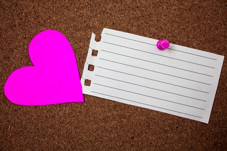 Design business Empty template isolated Minimalist graphic layout template for advertising . Piece notebook paper grunge ideas pink heart cork background love lovelyの写真素材