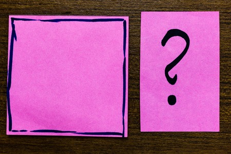 Design business concept Empty copy space modern abstract background. violet color black lined sticky note with letters black question markの写真素材