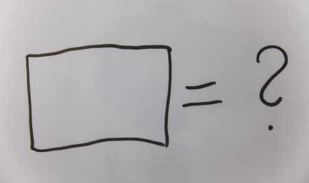 Design business concept Empty template copy space text for Ad website isolated. Drawn rectangle equal question mark signs Asking questions Answer doubtsの写真素材