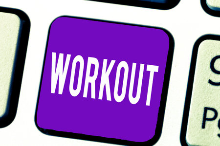 Writing note showing Workout. Business photo showcasing Session of physical exercises activities Gym...