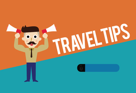 Text sign showing Travel Tips. Conceptual photo Recommendations for a happy journey safe comfortable vacation.の写真素材