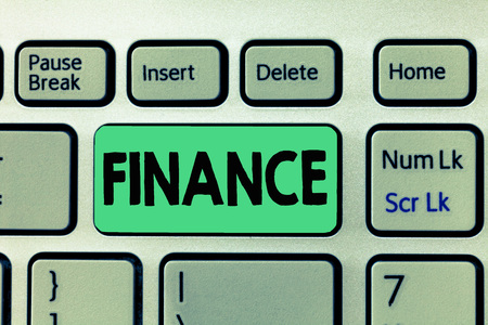 Handwriting text writing Finance. Concept meaning Management of large government companies money amount Provide funds.の写真素材