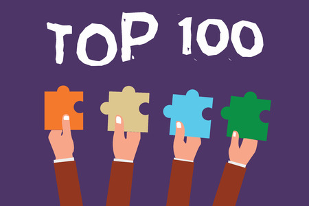 Word writing text Top 100. Business concept for List of best products services Popular Bestseller Premium high rate.の写真素材