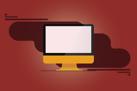 Business concept Empty template copy space isolated Posters coupons promotional material. Mounted Computer Monitor Blank Reflected Screen on Abstract Backgroundの写真素材