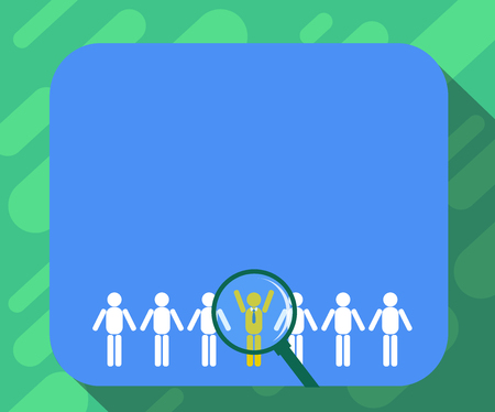 Design business concept Empty copy text for Web banners promotional material mock up template. Magnifying Glass Over Chosen Man Figure Among the Hu analysis Dummies Line Upのイラスト素材