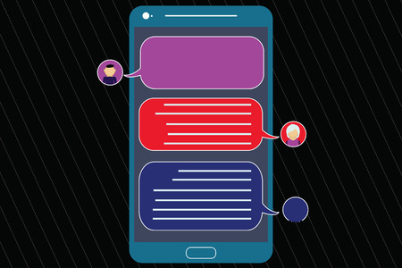Design business concept Empty copy text for Web banners promotional material mock up template. Mobile Messenger Screen with Chat Heads and Blank Color Speech Bubblesのイラスト素材